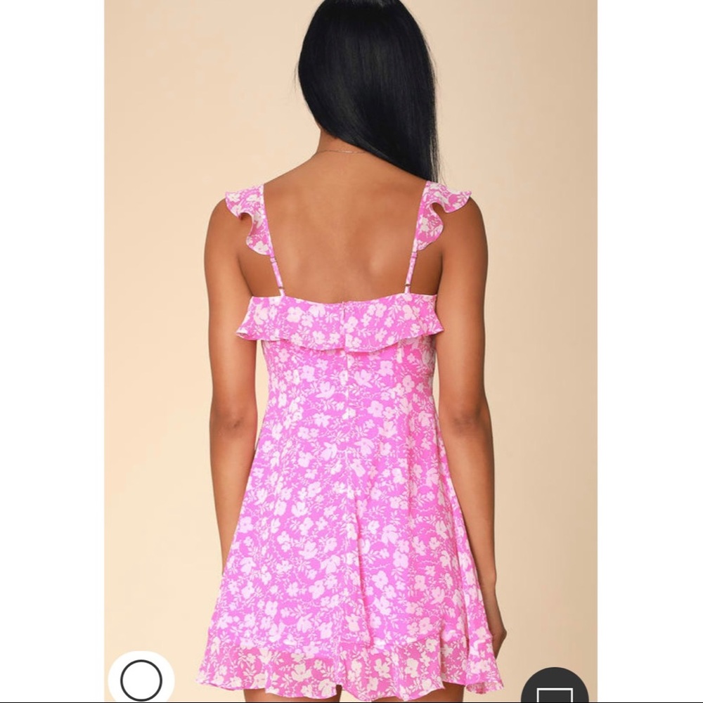 Lulu’s Livi Pink Floral Print Ruffled Skater Dress